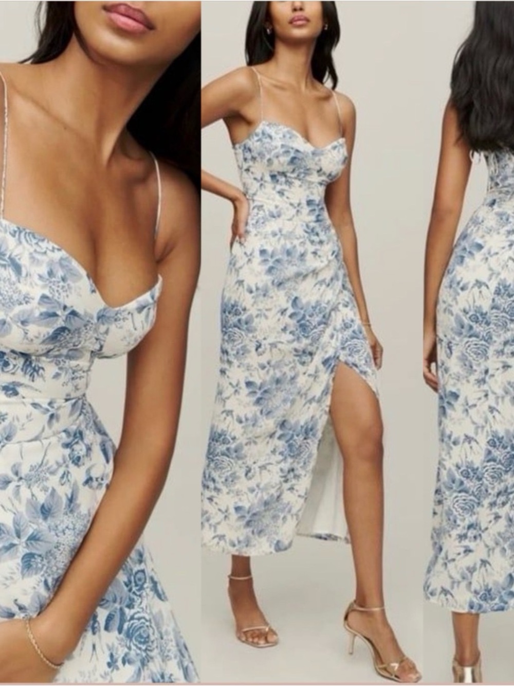 Reformation Kourtney dress 
Blue Floral Slip Dress - Elegant Women’s Dress